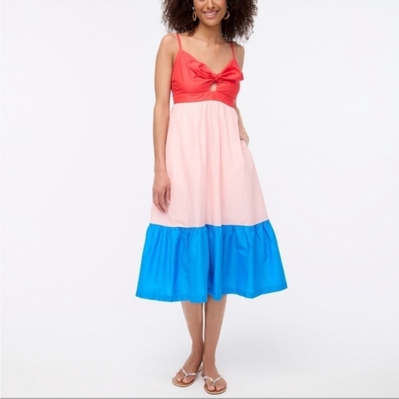 J Crew Sleeveless Colorblock Tiered Midi Dress - Picture 1 of 17